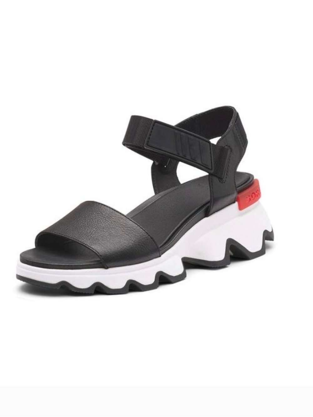 Sorel Black Platform Sandals with White & Red Accent
